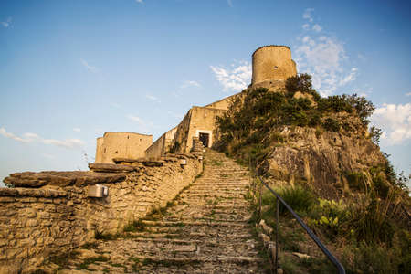 the spectacular view of the fortress on the rock in Roccascalegna in Abruzzo, Italyのeditorial素材