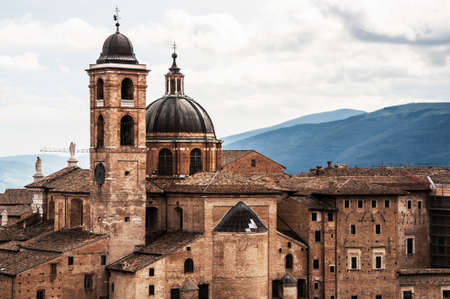 panoramic view of the church in the city of Urbino, Italyの写真素材
