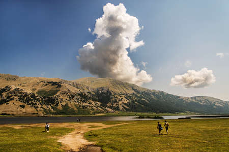 on the Lake Matese mountain in Campania, Italyの写真素材