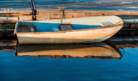a small boat on the oceanic coast in Maine, USAの写真素材
