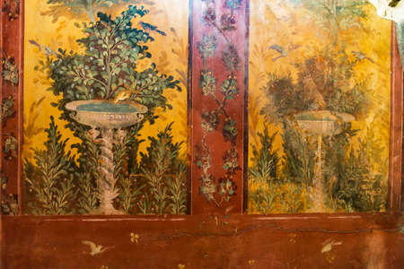 NAPLES, ITALY - MARCH 1:  Ancient roman fresco represented a scene of Roman mitology in the Villa Oplontis: March 1, 2015 in Naples, Italyのeditorial素材