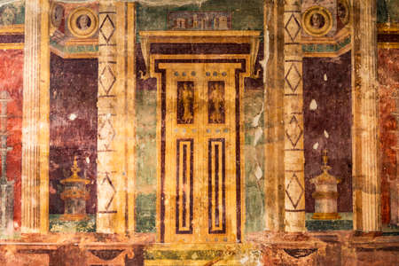 NAPLES, ITALY - MARCH 1:  Ancient roman fresco represented a scene of Roman mitology in the Villa Oplontis: March 1, 2015 in Naples, Italyのeditorial素材