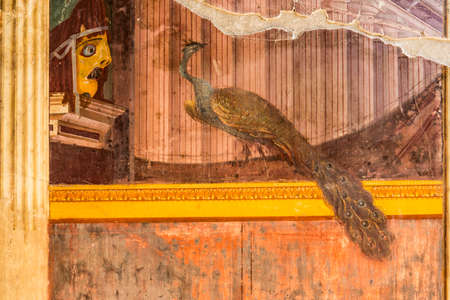 NAPLES, ITALY - MARCH 1:  Ancient roman fresco represented a scene of Roman mitology in the Villa Oplontis: March 1, 2015 in Naples, Italyのeditorial素材