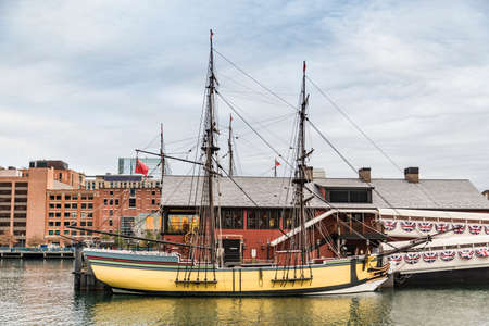 BOSTON - DECEMBER 13: The Boston Tea Party Museum on December 13, 2015, 2013. The museum was closed for eleven years after a fire, but reopened in June 2012.のeditorial素材