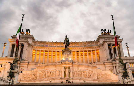Emmanuel II monument and The Altare della Patria in a Fall night in Rome, Italyのeditorial素材