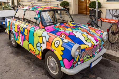 Colorful Trabant 601 car parked in Berlin, Germanyのeditorial素材