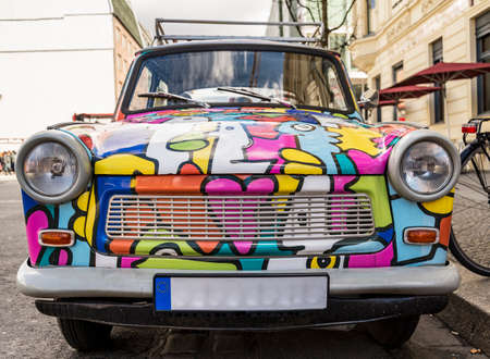 Colorful Trabant 601 car parked in Berlin, Germanyのeditorial素材