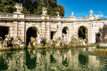 details of the fountain in the Royal Palace garden in Caserta, Italyのeditorial素材
