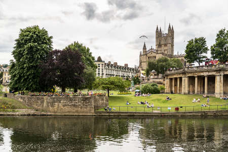 BATH - JULY 18: View of the Empire Hotel on River Avon on July 18, 2015 in Bath, Englandのeditorial素材