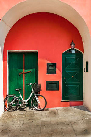 colored building in the island of Prcida, Naples Italyの写真素材