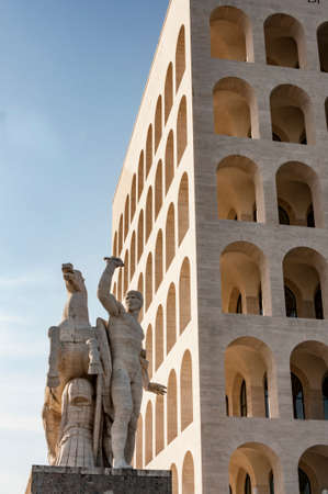 view fo the monumental design of Palazzo della civilta Italiana in Romeのeditorial素材
