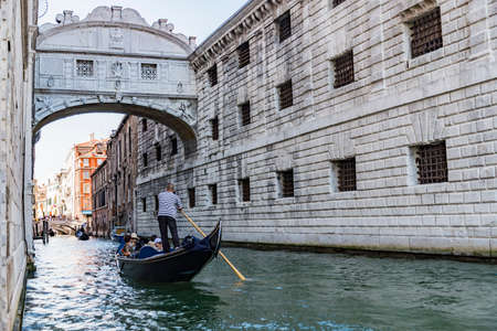 VENICE, ITALY - JULY 01: view of Bridge of Sighs with gondolas on July 1, 2017 in Venice Italyのeditorial素材