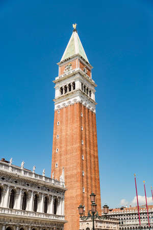 San Marco Campanile bell tower at the Piazza San Marco in Venice was founded at ninth century ant initially was used as a watch towerの写真素材