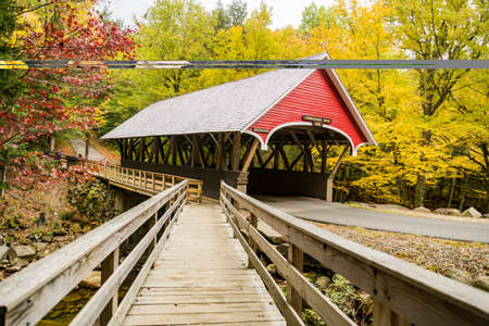 Covered bridge over Pemigewasset River at the Flume Gorge in Fanconia State Park, New Hampshireのeditorial素材