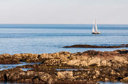 Sailing near coast of Atlantic ocean in Maine, USAの写真素材