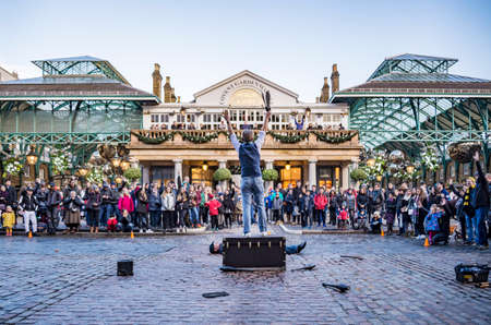 LONDON, UK - DECEMBER 29: Covent Garden market, one of the main tourist attractions in London, known as restaurants, pubs, market stalls, shops and public entertaining. On December 29, 2017のeditorial素材
