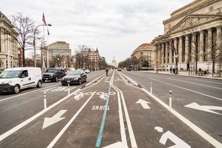 Washington D.C., USA - DECEMBER 20: Constitution Avenue Street leading to the Capitol Street, on...