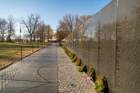 WASHINGTON DC -December 17, 2017: Names on Vietnam War Veterans Memorial on December 17, 2017 in Washington DC, USA. The memorial receives around 3 million visitors each year.のeditorial素材