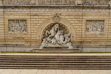 The Fountain of Nymph and Seahorse in the Montagnola Park in Bologna, Italyの写真素材