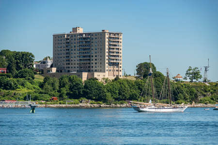 View of Portland Harbor with the skyline in Maine, USA