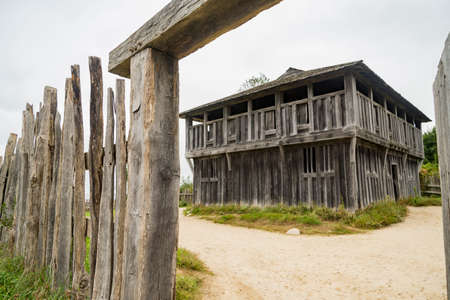 Old buildings in Plimoth plantation at Plymouth, MA. It was the first Pilgrims settelment in nord America.のeditorial素材