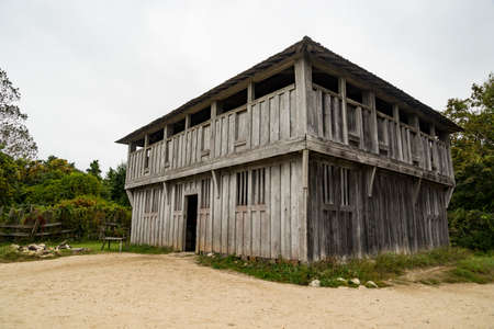 Old buildings in Plimoth plantation at Plymouth, MA. It was the first Pilgrims settelment in nord America.のeditorial素材