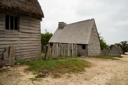 Old buildings in Plimoth plantation at Plymouth, MA. It was the first Pilgrims settelment in nord America.のeditorial素材