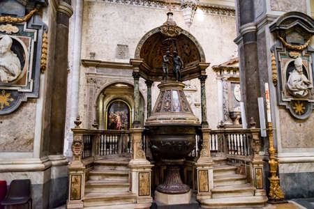 Interior of the historic cathedral Duomo di San Gennaro of Naples in Italyのeditorial素材