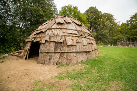A Wampanoag Indian hut at Plimoth Plantation in Plymouth, MA.