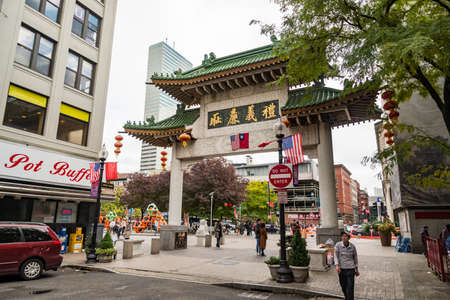 BOSTON - OCTOBER 28: Bostons Chinatown is the only surviving Chinatown district in New England region of United States on October 28, 2018 in Boston MAのeditorial素材