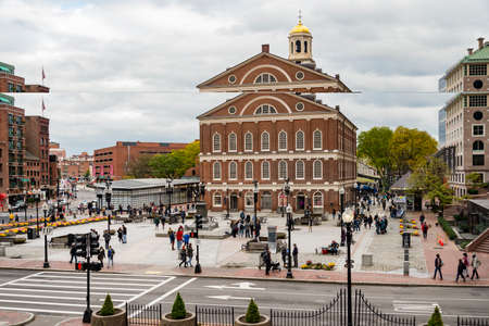 BOSTON, MA, USA - OCTOBER 28: The Georgian-style Faneuil Hall at the Quincy Market in Boston, Massachusetts, USA on October 28, 2018.のeditorial素材