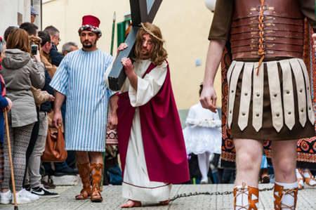 BARILE, ITALY - APRIL 18, 2014: Easter Religious Procession, the Holy Friday on April 18, 2014 in Barile, Basilicata Italyのeditorial素材