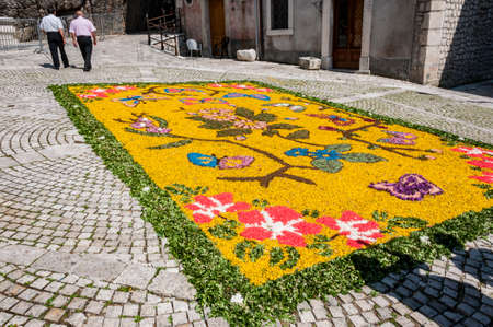 CUSANO MUTRI - JUNE 22, 2014: artistic flower decorationduring the Flower Festival taken every year in June, on June 22, 2014, Cusano Mutri, Italyのeditorial素材