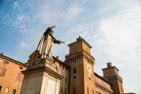 Day view of the Estense castle in Ferrara, Emilia Romagna, Italyのeditorial素材