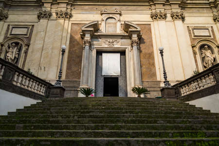 NAPLES, ITALY - DECEMBER 30, 2018: Facade and stairs of the church of Santa Maria Donnaregina Vecchia on December 30, 2018 in Naples, Italyのeditorial素材