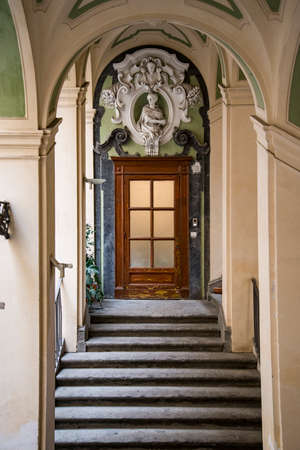 Interior of ancient medieval Spanish palace, historic center of Naples, Italyのeditorial素材