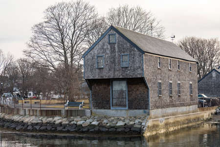 the historical Sheafe Warehouse in Prescott Park, Portsmouth, NH USAのeditorial素材