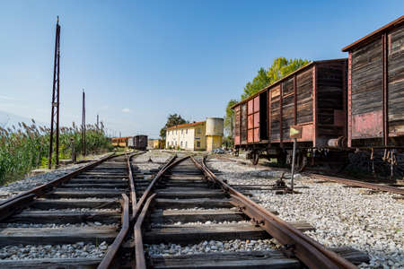 dismissed train in an abandoned rail station in Italyの写真素材