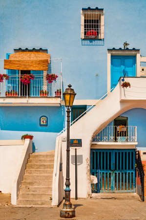 colored fishermen building in the island of Procida, Naples, Italyの写真素材