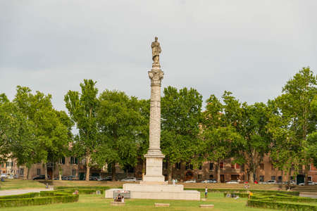 Piazza Ariostea in Ferrara, region of Emilia Romagna, Italy. The area is decorated with statue of...