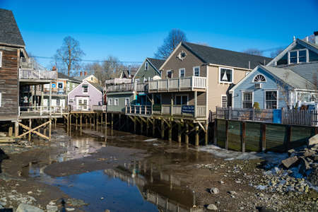 KENNEBUNKPORT ME - March 18, 2019: Nice view of the small harbour of Kennebunkport, in south of aine, USAのeditorial素材