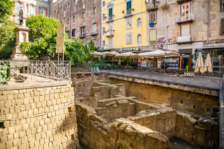 ruins of the greek walls of Naples at Piazza bellini, Naplesのeditorial素材