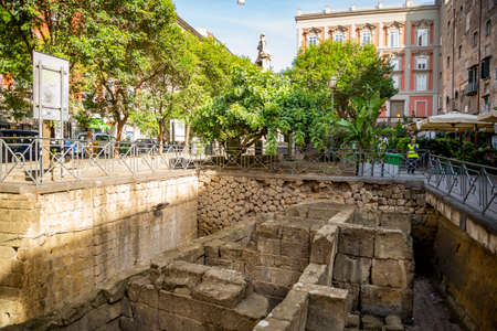 ruins of the greek walls of Naples at Piazza bellini, Naplesのeditorial素材
