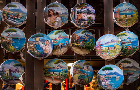 neapolitan tambourines outside of a store in Naples, Italyのeditorial素材