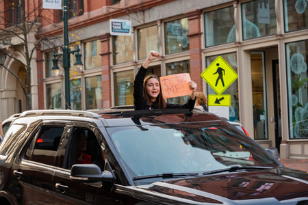 PORTLAND, MAINE, USA - 07 NOVEMBER, 2020: Mainers celebrate Joe Biden's victory of the 2020 United...