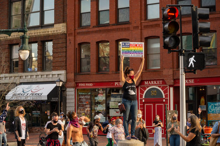 Mainers celebrate Joe Bidens victory of the 2020 United States presidential election In downtown Portlandのeditorial素材