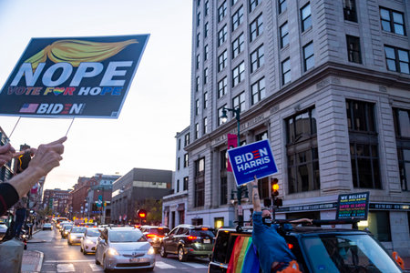 Mainers celebrate Joe Bidens victory of the 2020 United States presidential election In downtown...
