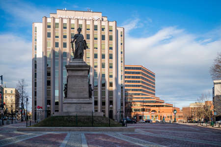 Downtown with old bricks building and old streets in Portland Maine.のeditorial素材