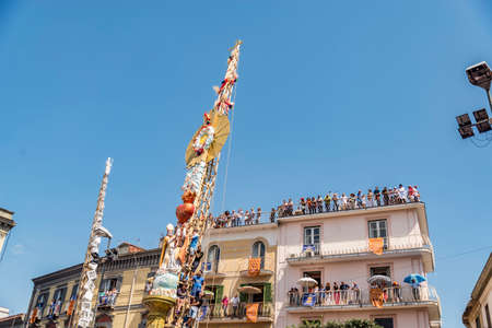 NOLA, ITALY - JUNE 28, 2015: the Gigli Feast is a popular festival in Nola, Italy during of the celebrations for St.Paul. It consists of a historical parade of lilies, heavy wooden obelisks 25 mt highのeditorial素材