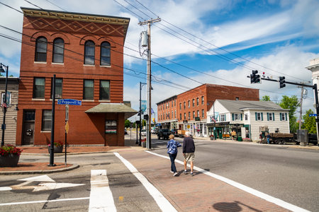 SACO, MAINE - JUNE 26, 2021: The historic brick buildings downtown Saco, Maine, United Statesのeditorial素材